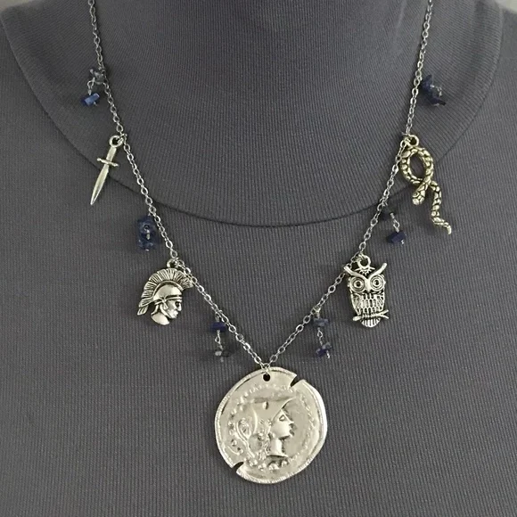 Athena Minerva Greek Roman Goddess Wisdom & War Handmade Necklace, Lapis Lazuli - Picture 3 of 15